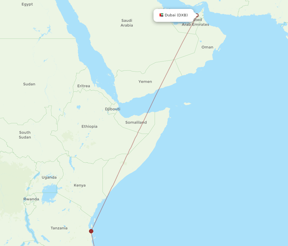 Dubai - Pemba route map and flight paths