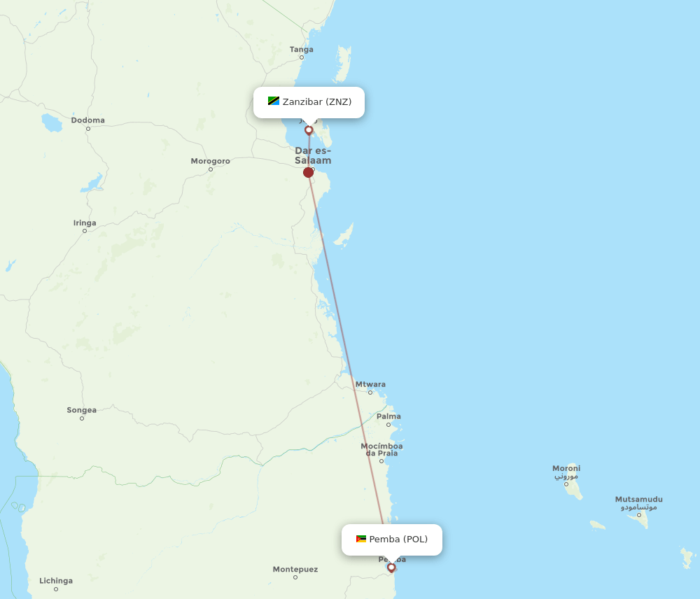 POL-ZNZ flight routes