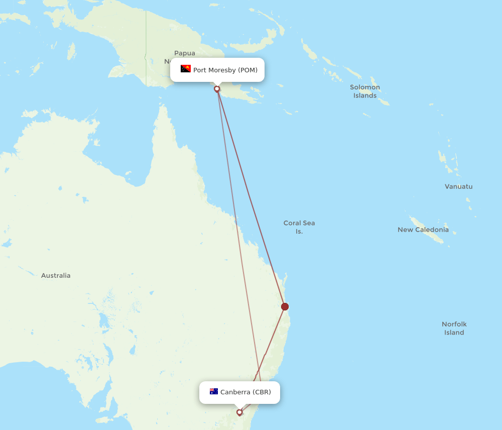 POM-CBR flight routes