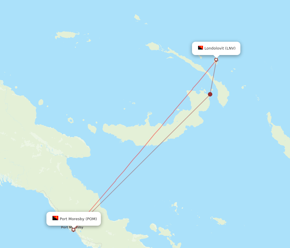 Port Moresby - Lihir Island route map and flight paths