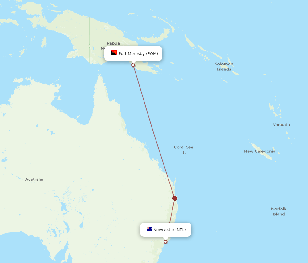 POM-NTL flight routes
