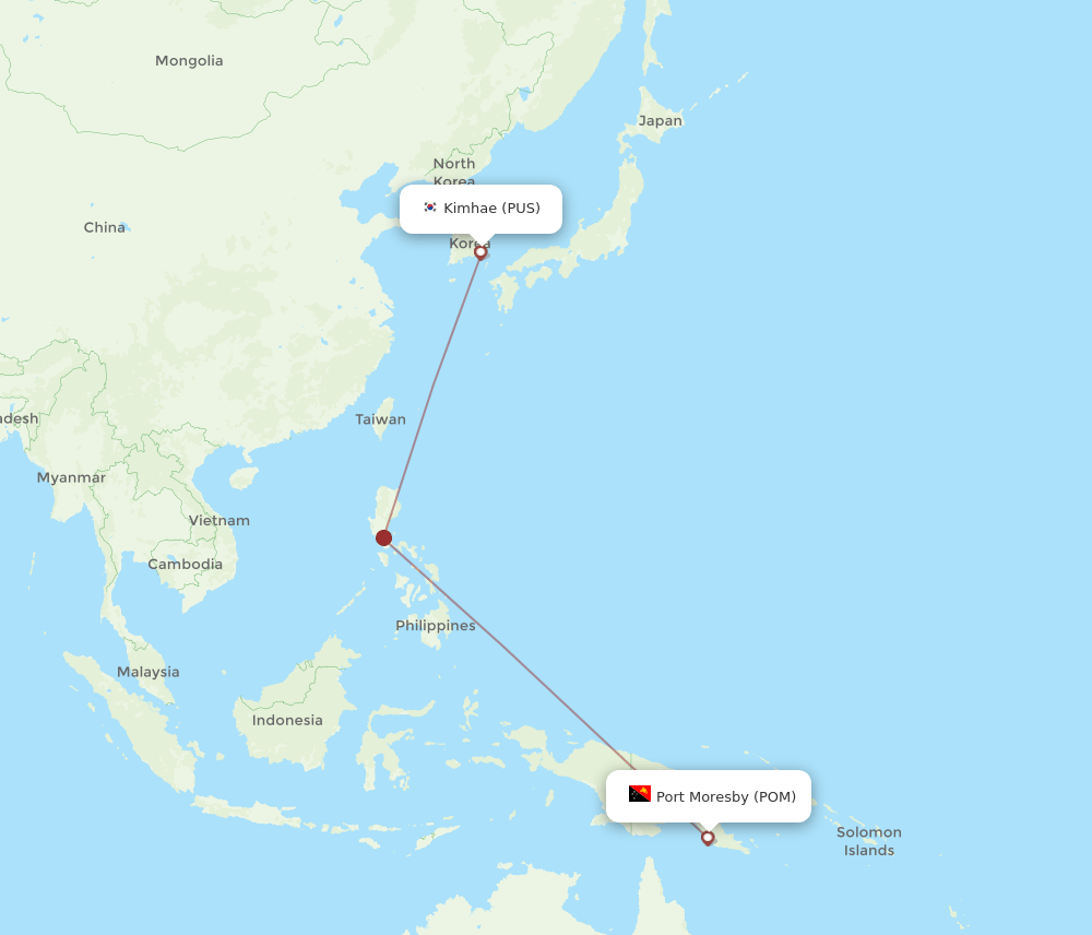 PUS to POM flights and routes map
