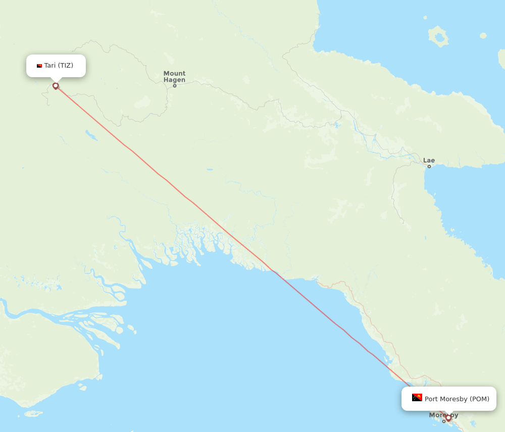 Port Moresby - Tari route map and flight paths