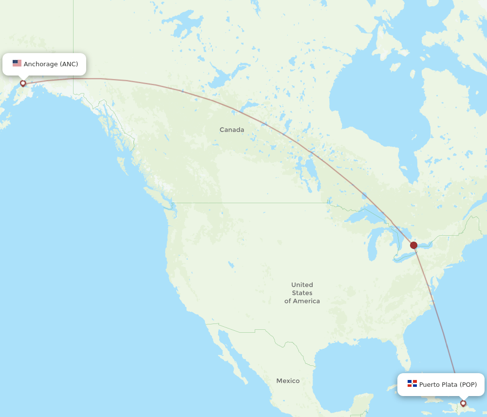Anchorage - Puerto Plata route map and flight paths