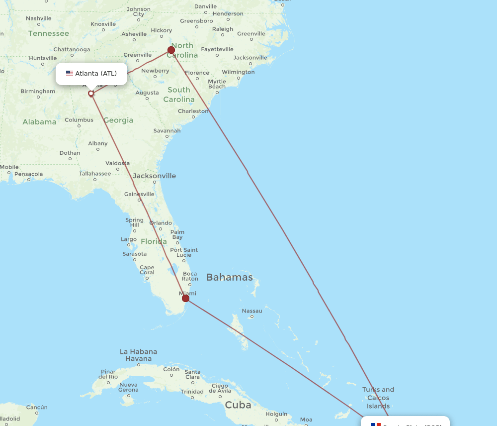 POP to ATL flights and routes map