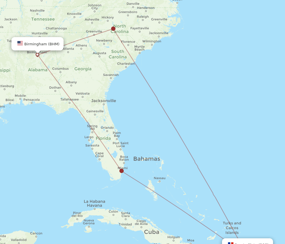 POP-BHM flight routes