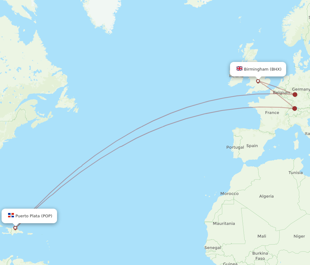 POP-BHX flight routes