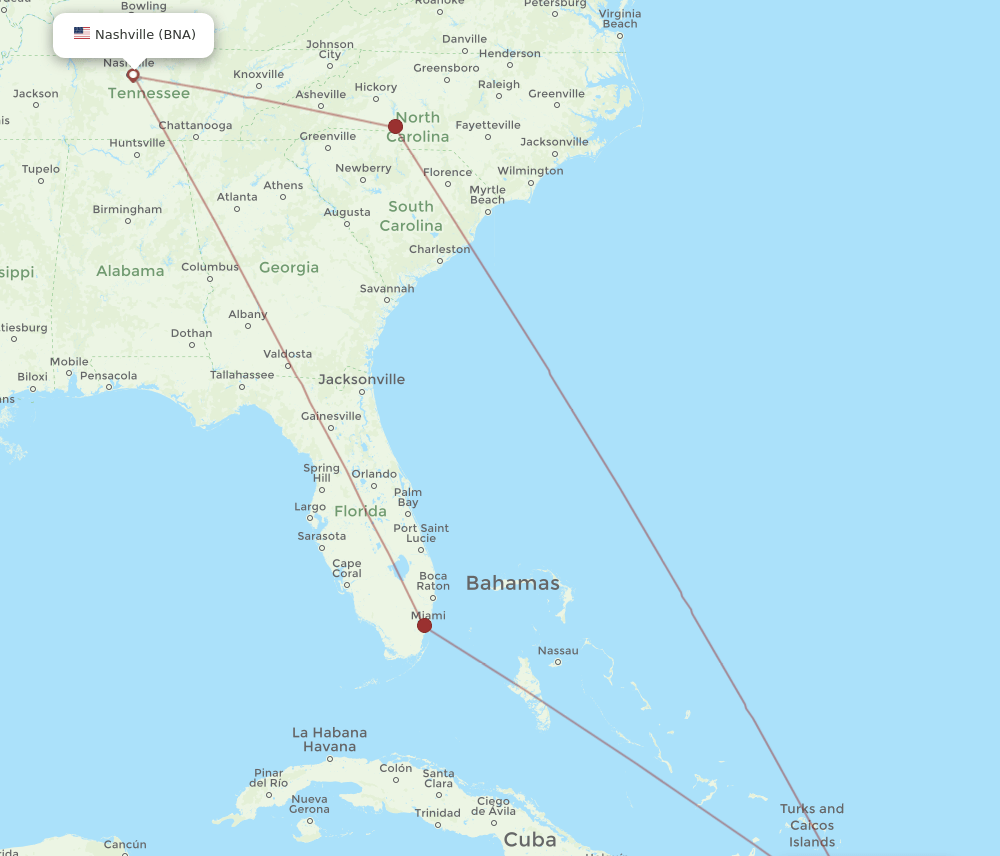 POP-BNA flight routes