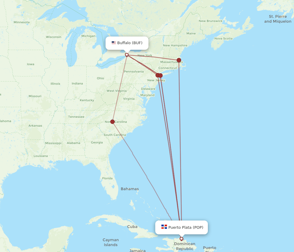 POP-BUF flight routes