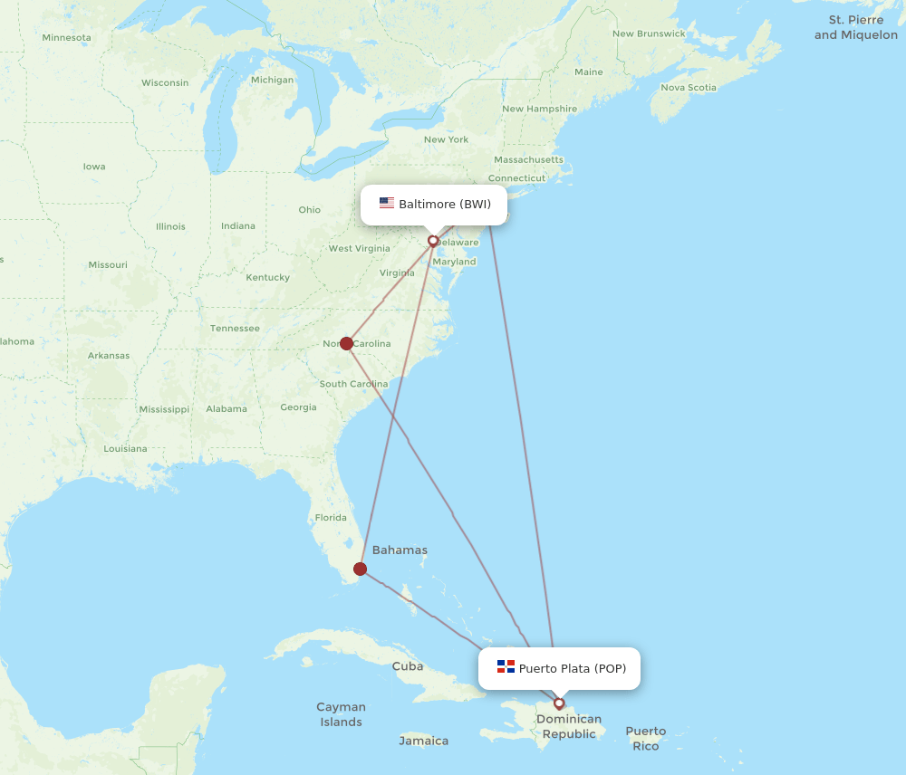 POP-BWI flight routes