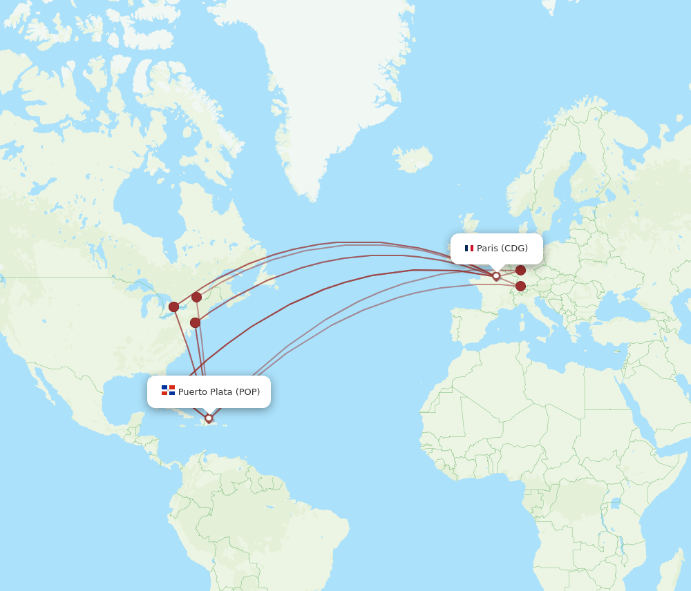 POP to CDG flights and routes map