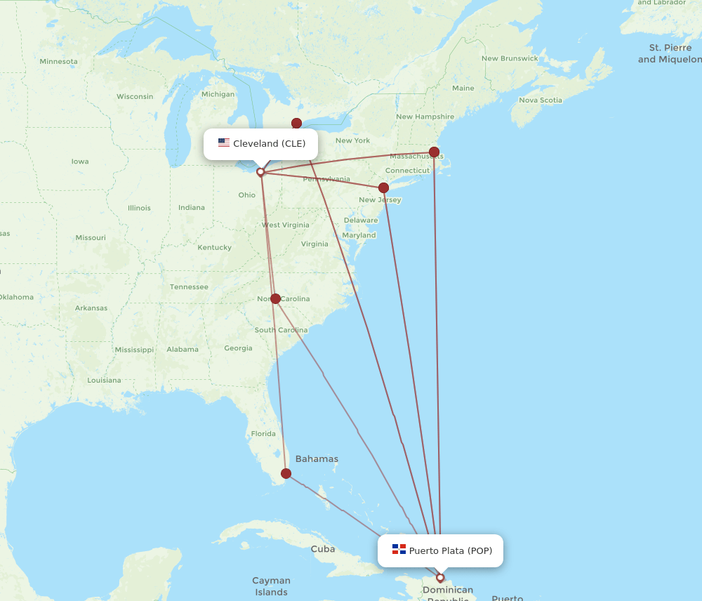 POP-CLE flight routes