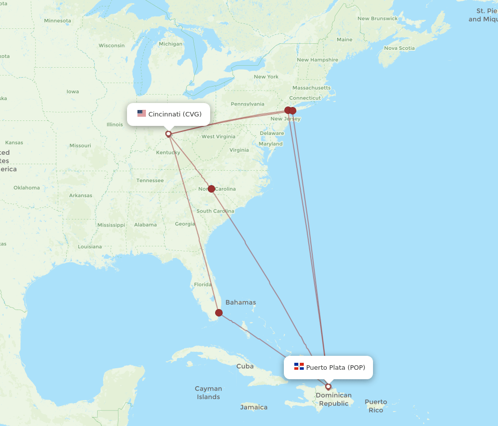 POP-CVG flight routes