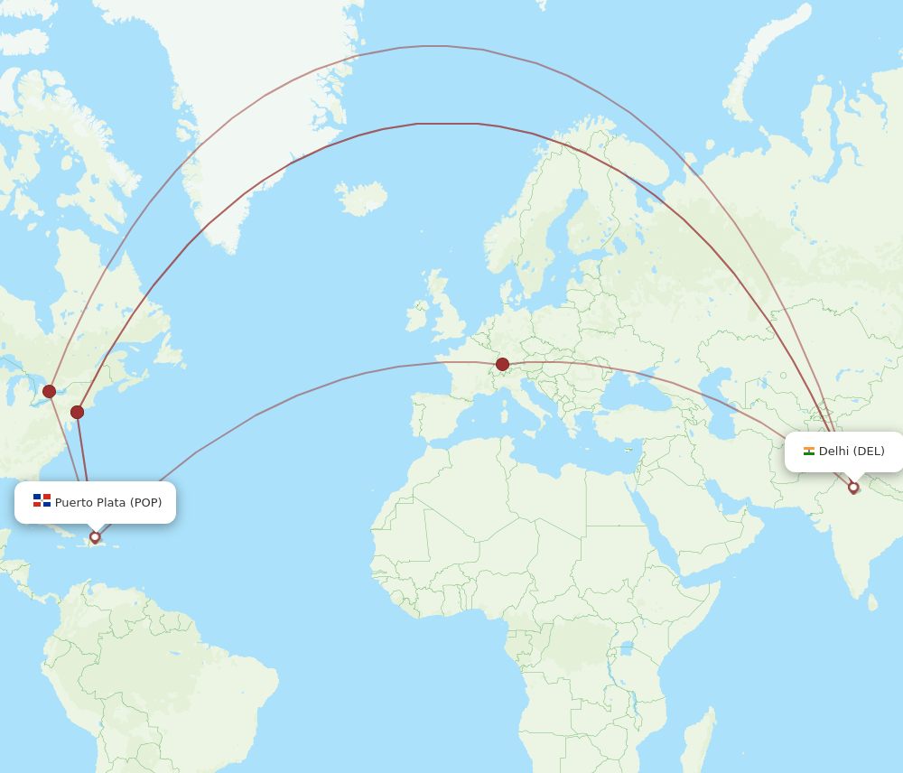 POP-DEL flight routes