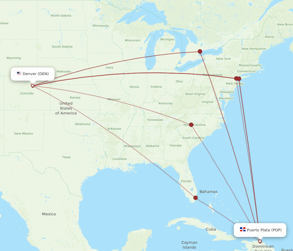 POP-DEN flight routes