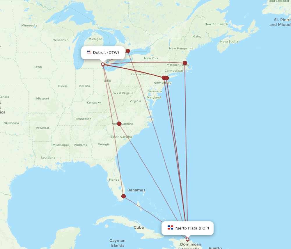 POP-DTW flight routes