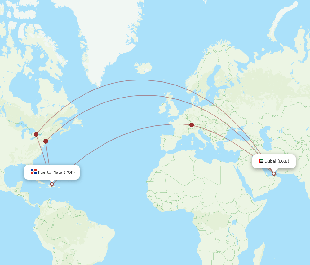 POP-DXB flight routes