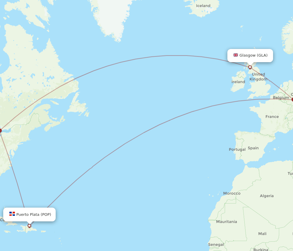 POP-GLA flight routes