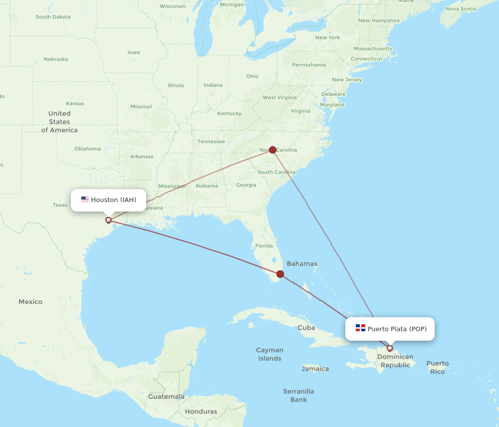 POP to IAH flights and routes map