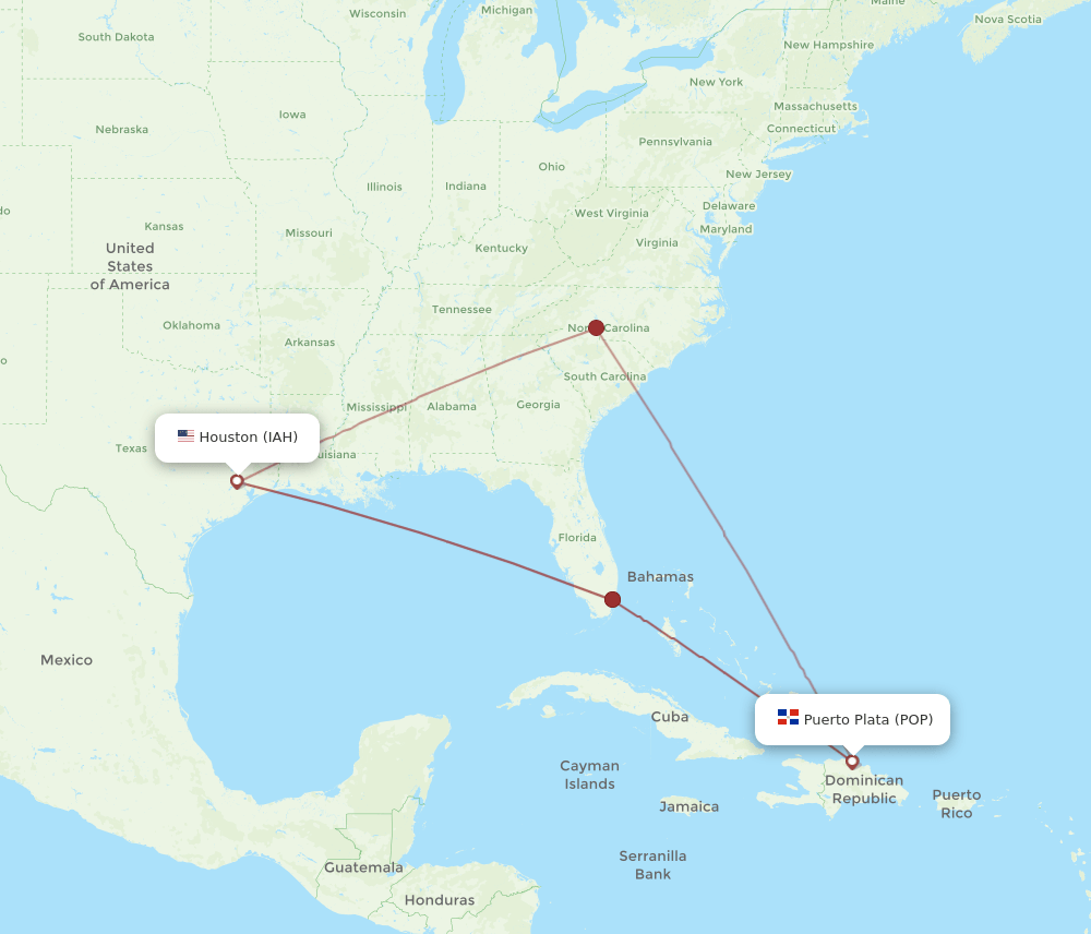 POP-IAH flight routes