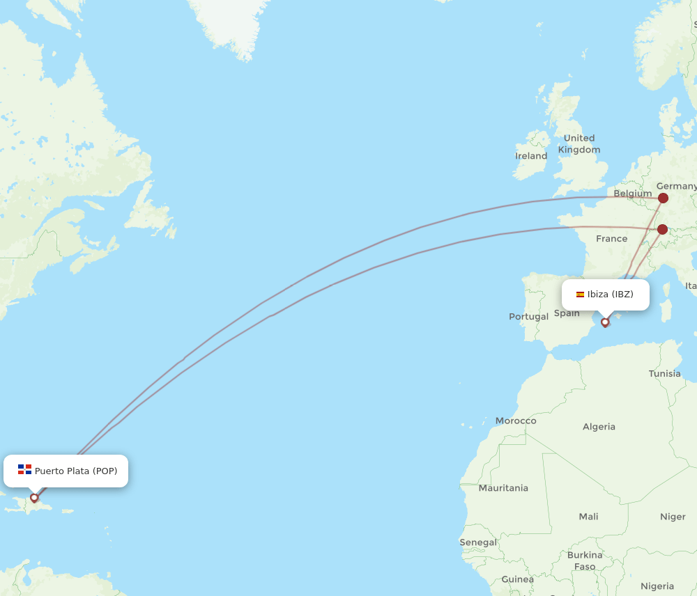 Ibiza - Puerto Plata route map and flight paths