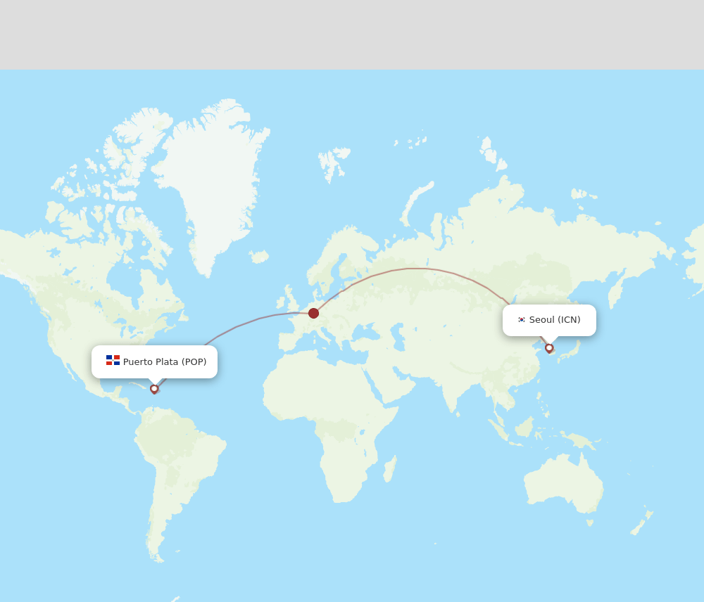 Seoul - Puerto Plata route map and flight paths