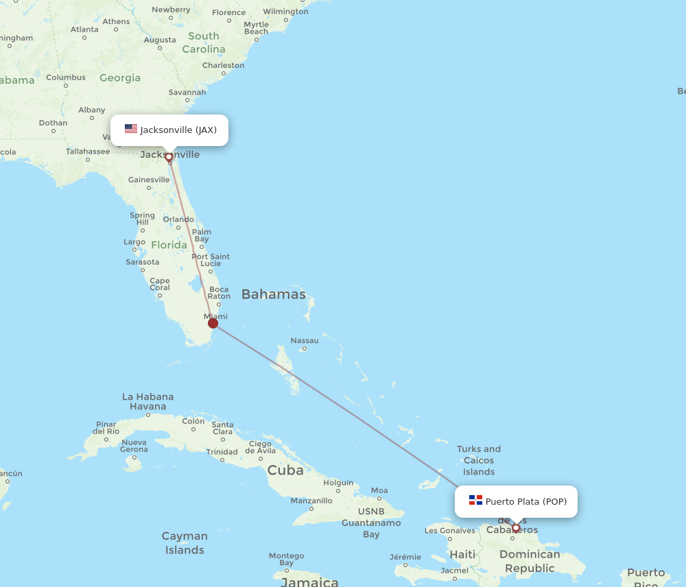 POP to JAX flights and routes map