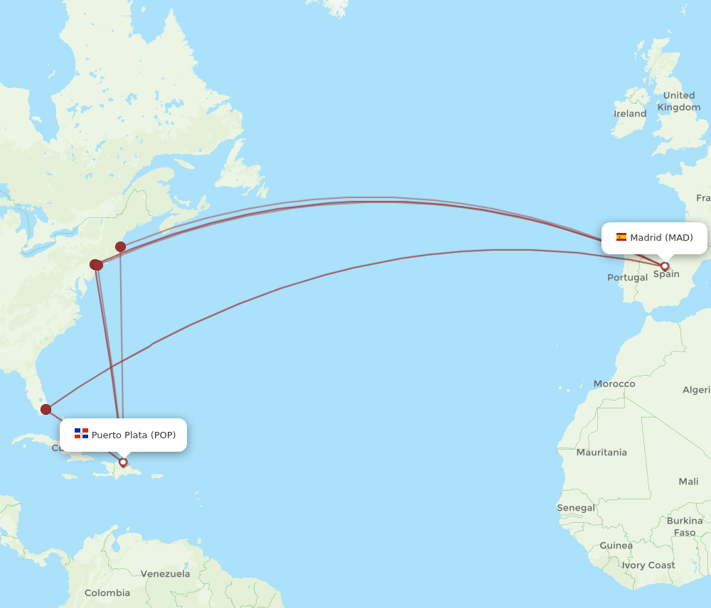MAD to POP flights and routes map