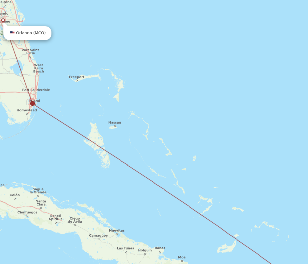 POP to MCO flights and routes map