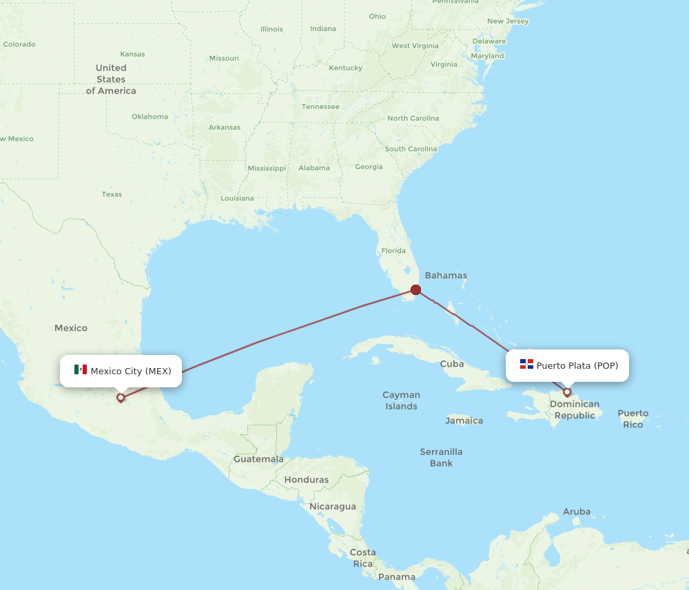 Mexico City - Puerto Plata route map and flight paths