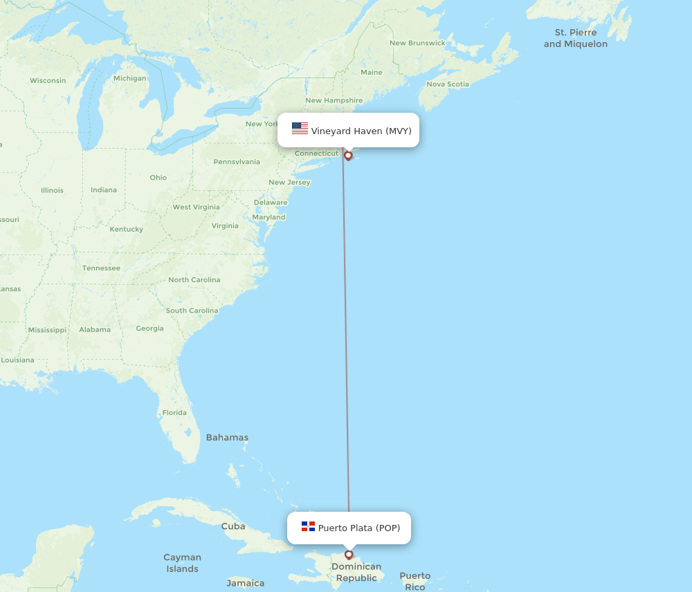 POP to MVY flights and routes map