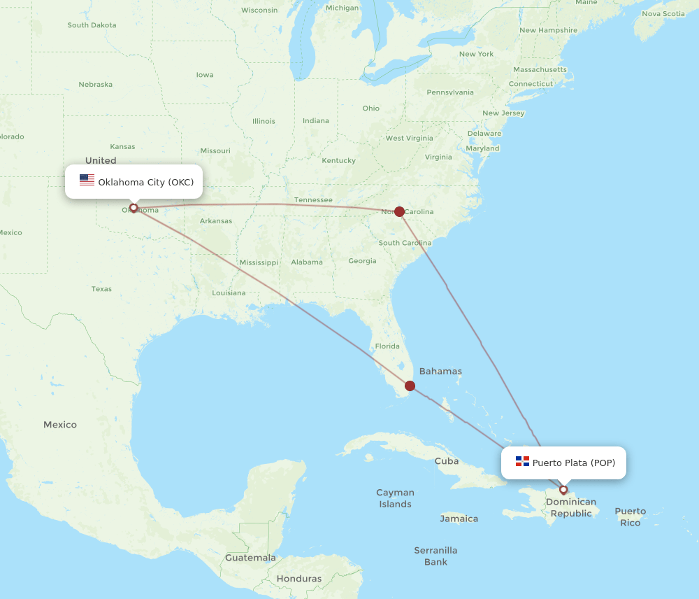 POP-OKC flight routes
