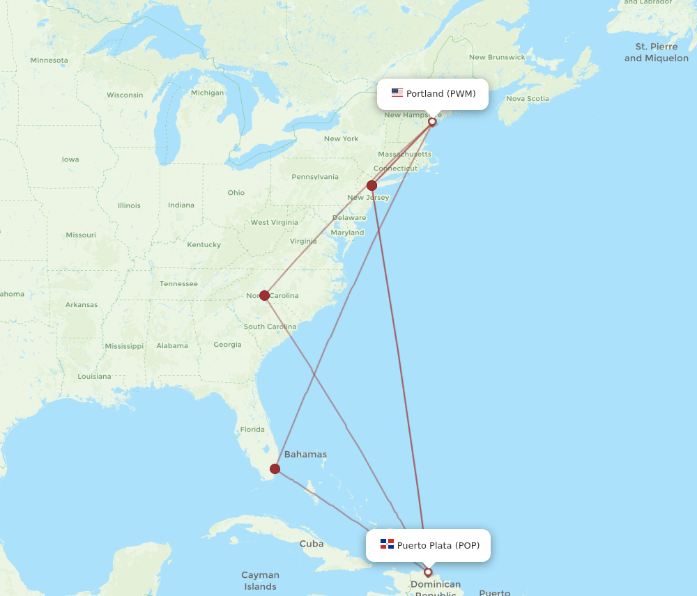 POP to PWM flights and routes map