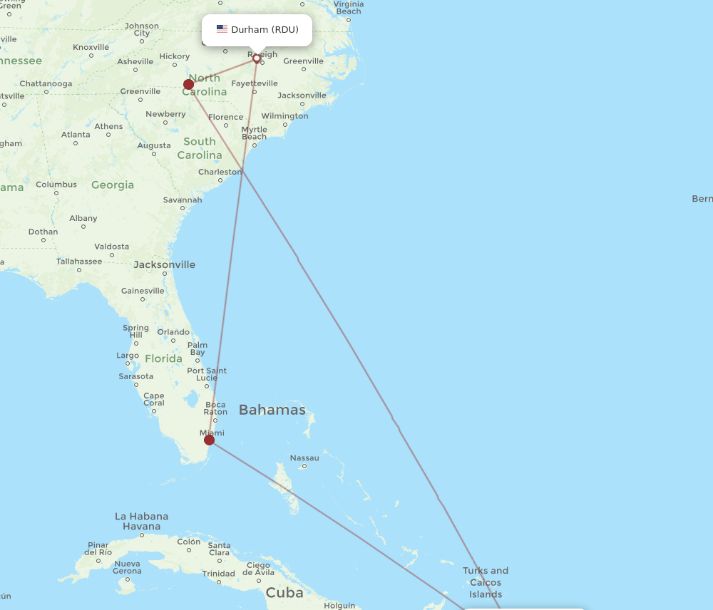 POP-RDU flight routes
