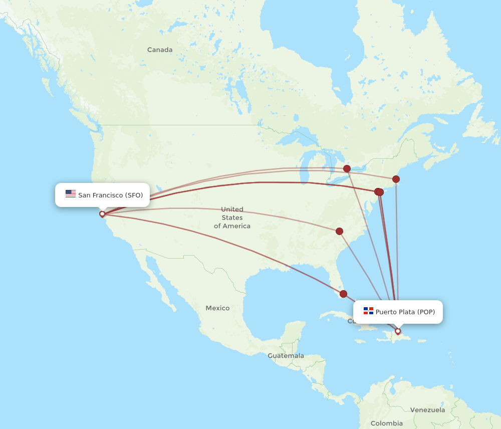 POP-SFO flight routes