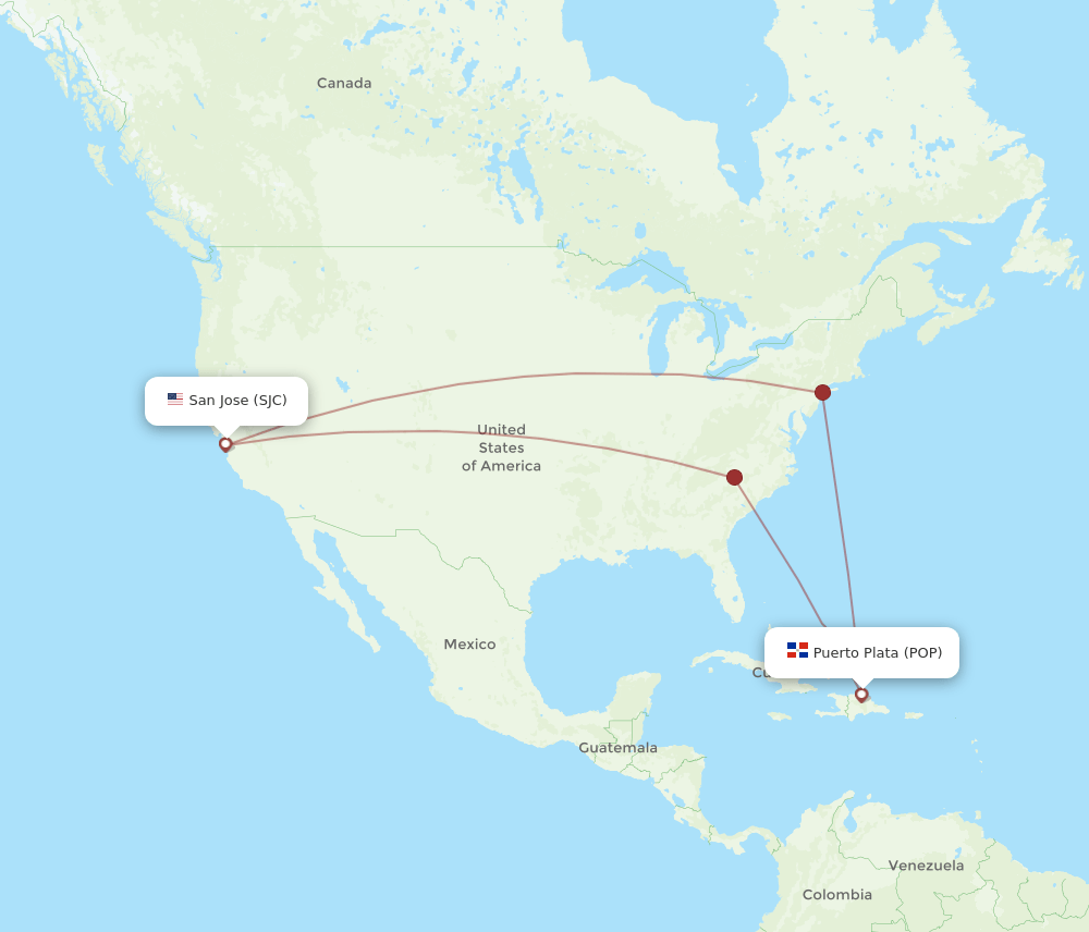 POP-SJC flight routes