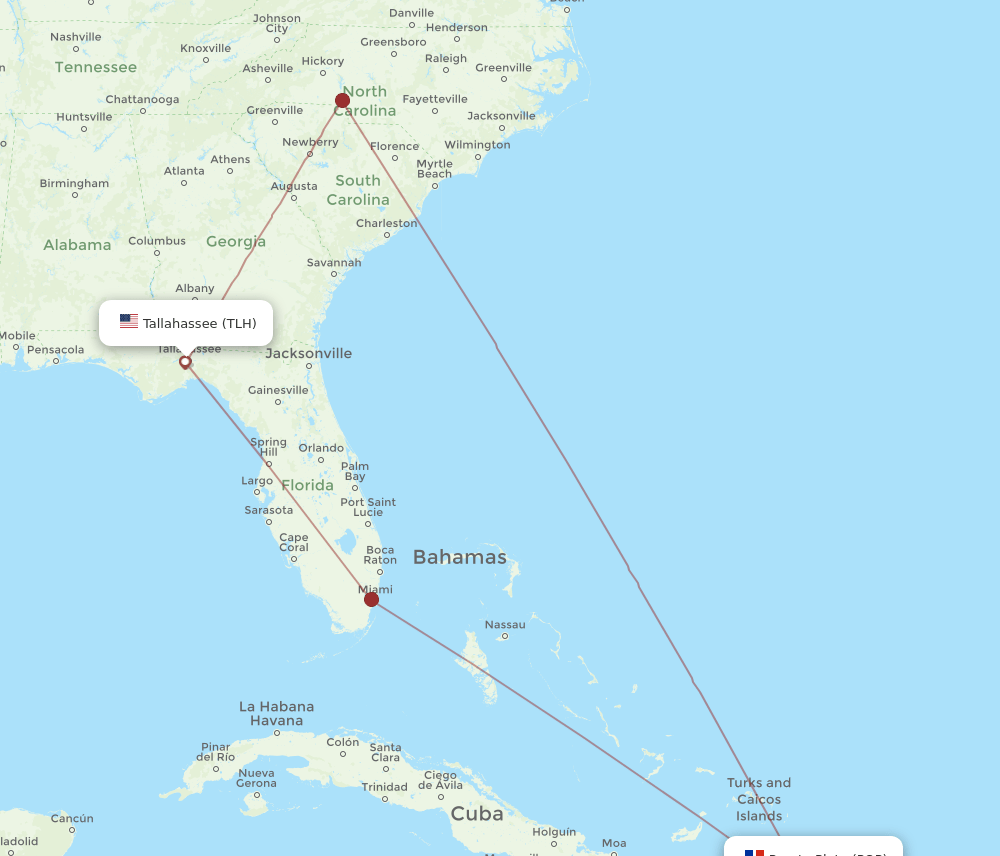 POP to TLH flights and routes map