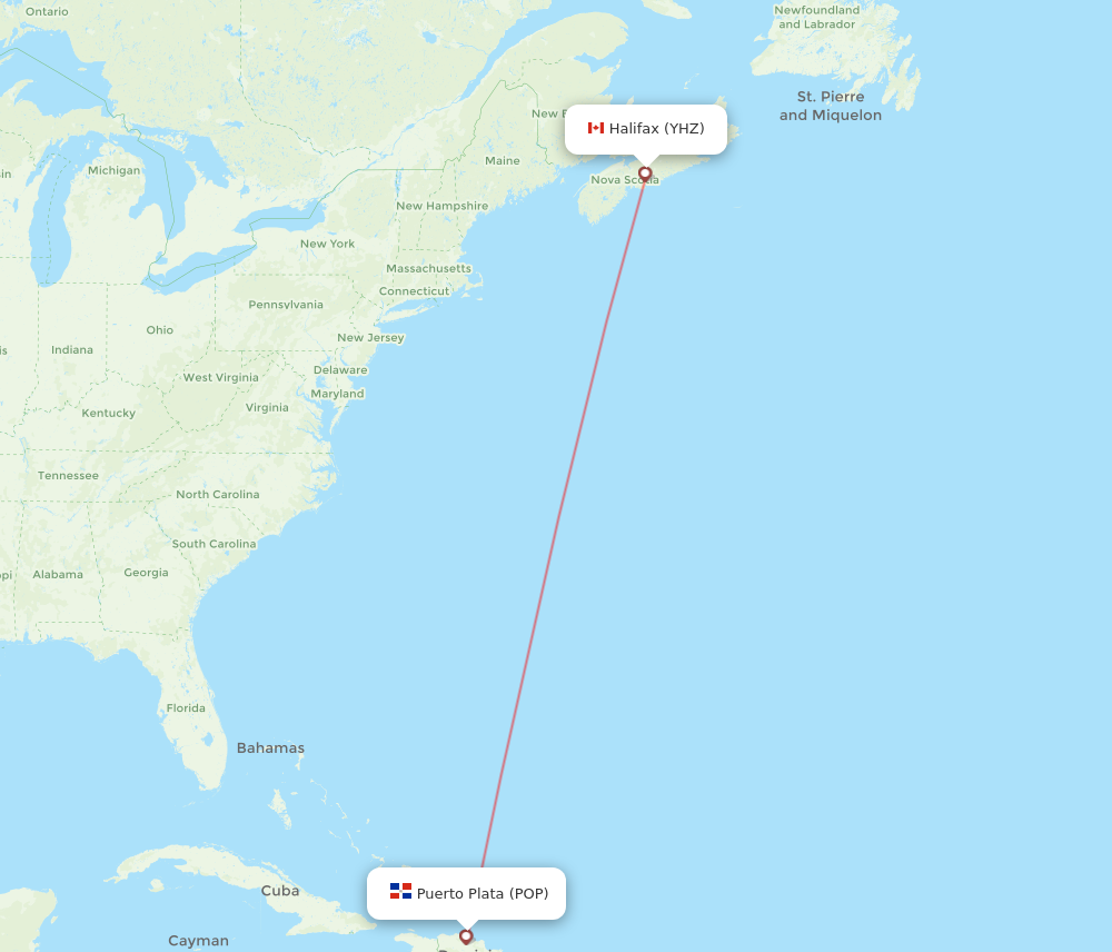 POP to YHZ flights and routes map