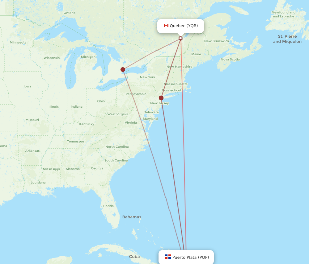 POP to YQB flights and routes map