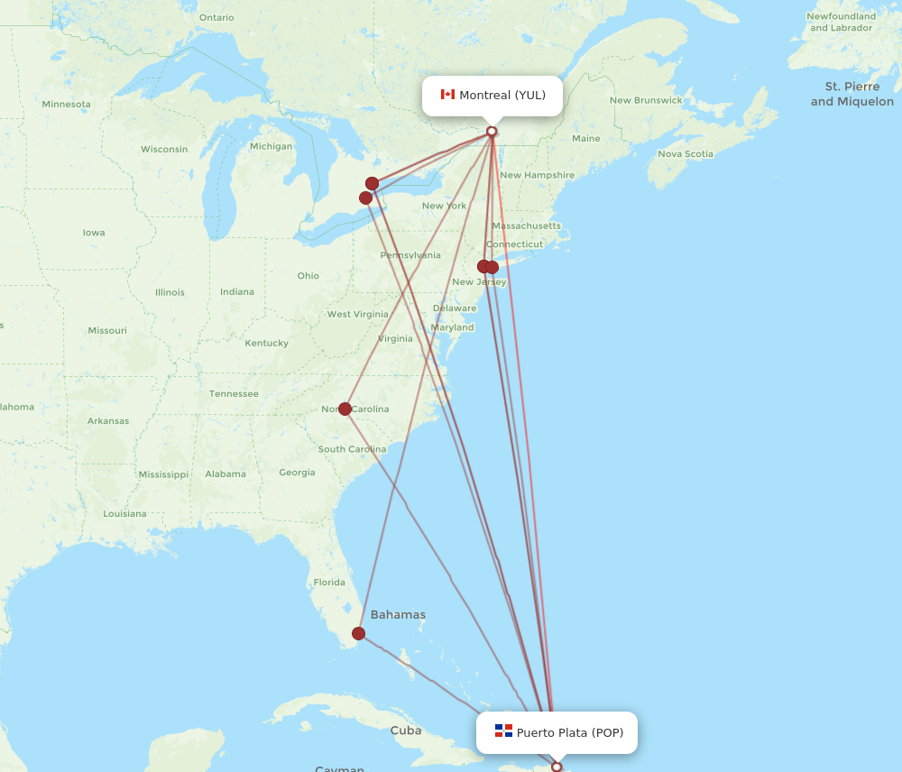 POP to YUL flights and routes map