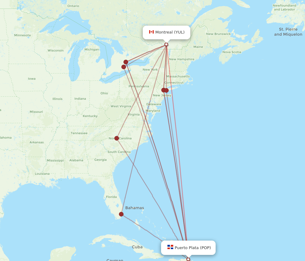 POP-YUL flight routes