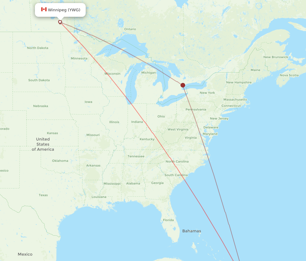 POP to YWG flights and routes map