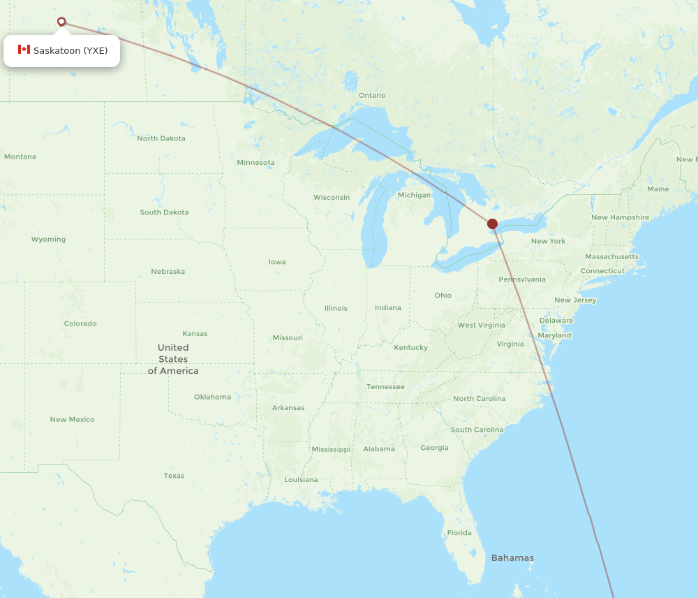 YXE to POP flights and routes map