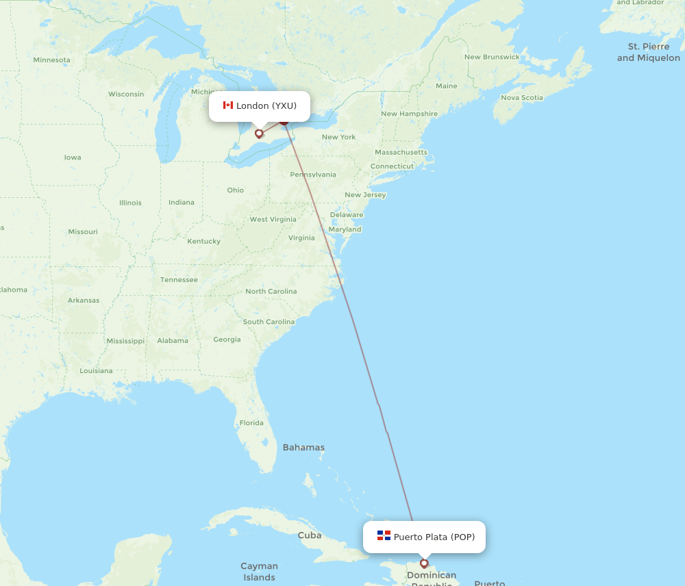 London - Puerto Plata route map and flight paths