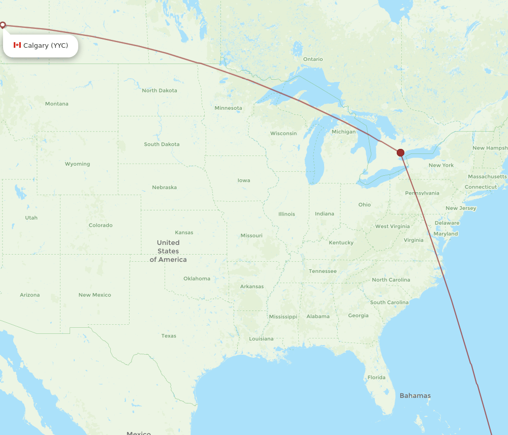 YYC to POP flights and routes map