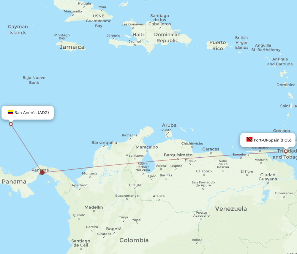 POS to ADZ flights and routes map