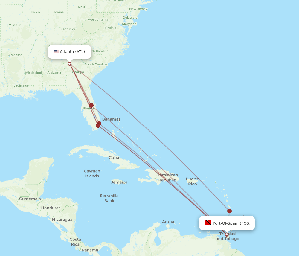 POS-ATL flight routes