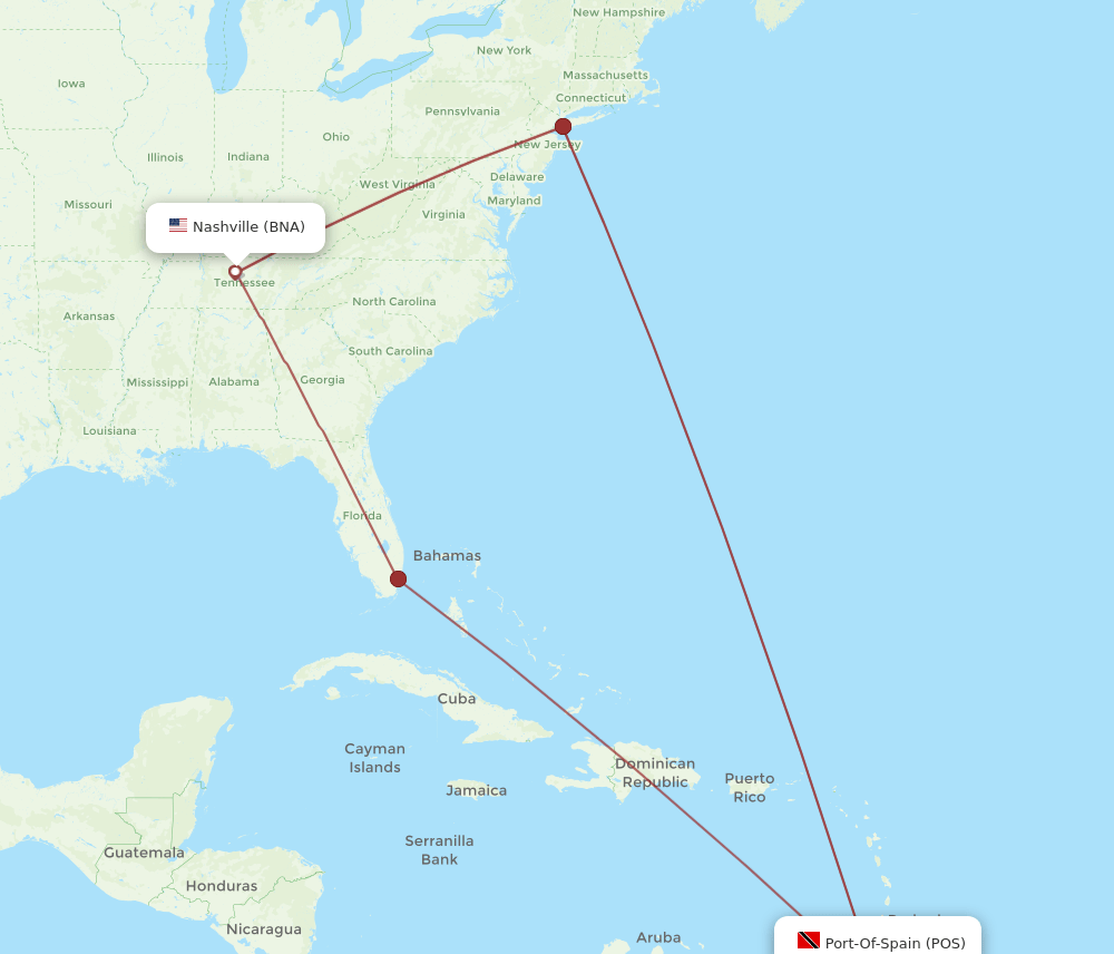 POS-BNA flight routes