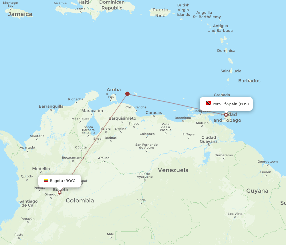 POS to BOG flights and routes map