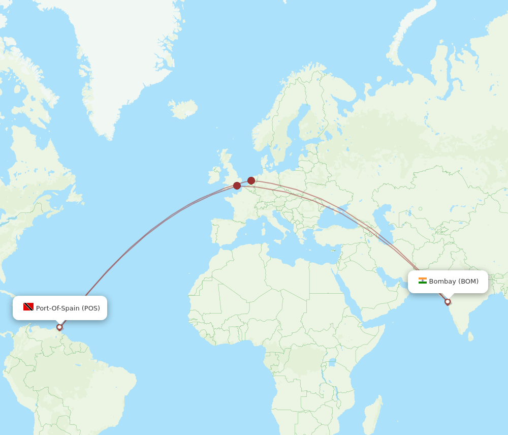 POS-BOM flight routes